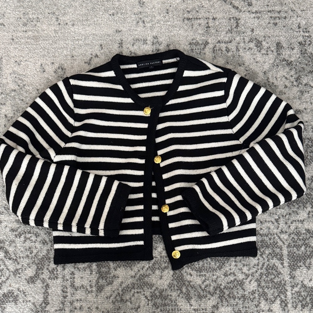 English Factory Black and White Striped Cardigan